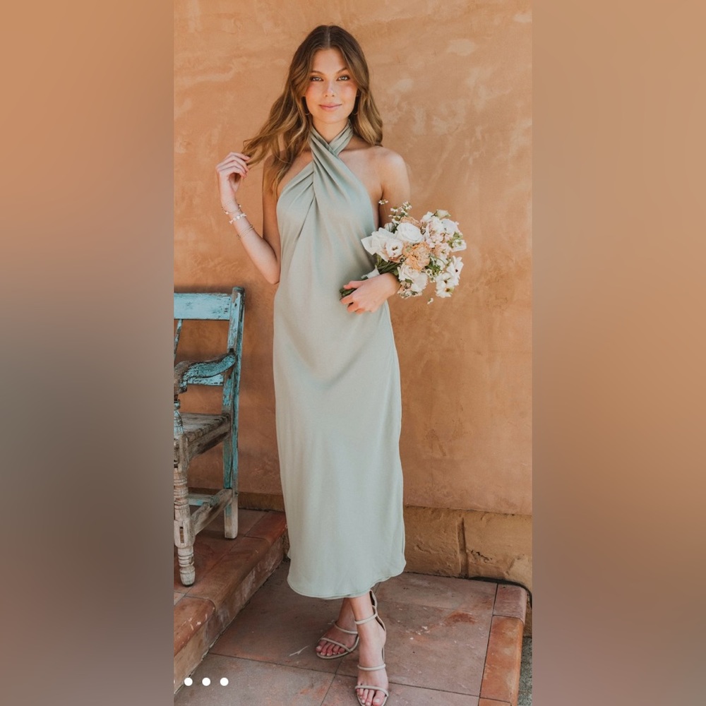 Show Me Your Mumu Jasmine Halter Midi Dress (XS) EUC - Moss Green Crisp